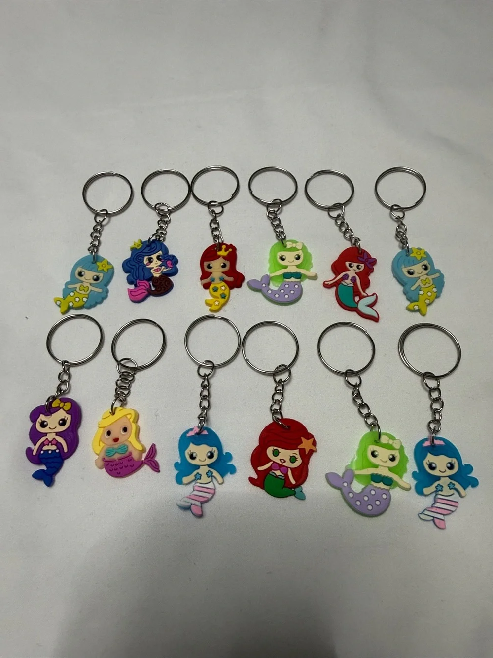 Sets of 12 Cute Mermaid Rubber Keychain Lot - Colorful Cartoon Charms